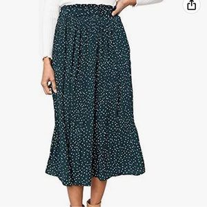 Women’s high waisted polkadot, pleated midi skirt
